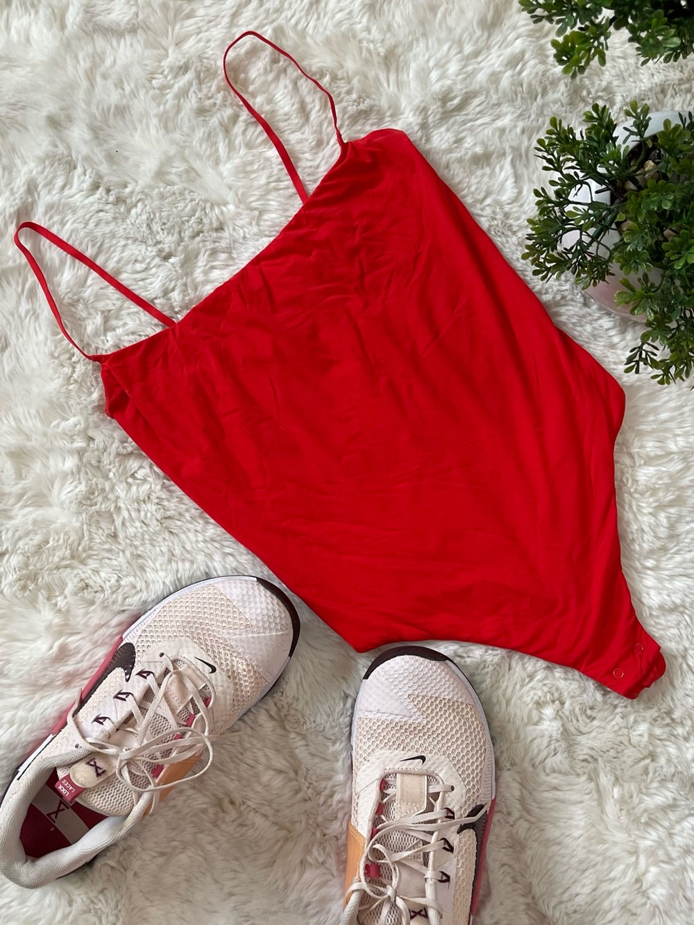 Skims Fits Everybody Cami Thong Bodysuit Chili Red Adjustable Straps Size M